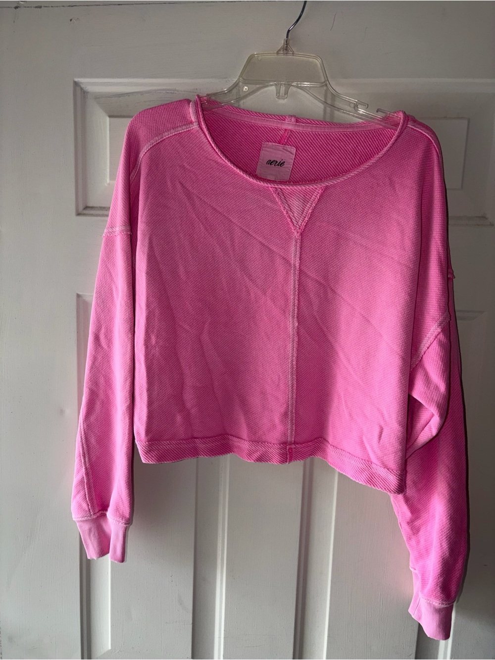 aerie Bright Pink Cropped Crewneck Sweatshirt